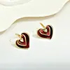 Brincos Franceses em Forma de Coração Dupla Camada Cor Vinho, Novo Design de Coração com Gotejamento de Óleo Esmaltado, Elegantes e Sofisticados Brincos Vintage de Coração Pêssego