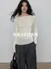 Con Espacio Top de Punto Elástico de Manga Larga Otoño/Otoño para Mujer Básico de Color Sólido de un Hombro Top Capa Base