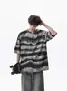 Camiseta de Verano para Hombre de Marca Trendy, Estilo Callejero Guapo para Pareja, Cuello en V Pequeño, Tie-Dye, Desgastada, Manga Corta, Rayas Retro Americanas, Manga Media