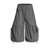 Directamente del fabricante: Pantalones Cortos de Trabajo Cropped de Estilo Americano con Cordón, Diseño Plisado, Bolsillos Grandes, Pierna Ancha para Hombres y Mujeres, Verano