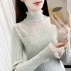 Elegante suéter de punto con cuello semi-alto y encaje empalmado para mujer, nuevo suéter popular otoño/invierno 2026 para usar en capas