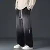 Jeans rectos de cintura elástica con degradado retro americano para hombre, pantalones anchos holgados de talla grande, jeans de moda de alta costura para hombre