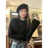 Camiseta de Manga Larga con Cuello Semi-Alto, Costura de Encaje de Terciopelo con Hilo MR, Camiseta Base Ajustada para Invierno