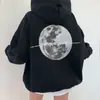 Sudadera con capucha informal holgada de estilo nuevo para primavera y otoño de Dongdaemun, Corea, con cordón, estampado de letras en la espalda y doble bolsillo para mujer