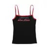 Camisole Vest Redondo Hot Girl para Mulheres, Retro Americano Color-Blocking com Letras Ins e Bojos, Top para Usar por Cima no Verão