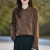 Nuevo cárdigan tejido a crochet hecho a mano de otoño e invierno para mujer, elegante cuello POLO, chaqueta de bolsillo calada
