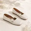 Mocasines de cuero súper suaves con estampado de florecitas de hadas, colección primavera 2026, zapatos Mary Jane planos con puntera cuadrada, cuero suave y un diseño delicado y femenino
