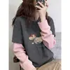 Camiseta de manga larga de algodón puro para mujer, con bloques de color, que realza los hombros, efecto de dos piezas, top moderno y elegante, capa base de forro polar cepillado engrosado para otoño