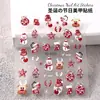 Adesivos de Arte para Unhas de Natal Vermelho com Areia Movediça Laser Desenho Animado Floco de Neve 3D Laço Papai Noel Adesivos de Decoração para Unhas