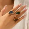 Anillo de Acero Inoxidable Retro Francés con Piedra Natural para Mujer, Acero de Titanio Antidesvanecimiento, Anillo Abierto Versátil de Nicho