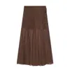 Saia longa feminina marca Z, estilo popular europeu e americano, poá, INS transfronteiriça, elegante saia midi na cor café, poá, ZA