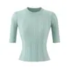Blusa de Tricô Redonda de Seda Gelo Preta para Mulheres, Manga Curta, Verão 2026, Fina, Ajustada ao Corpo, Estilo Curto, Camiseta Segunda Pele