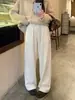 Pantalones de mujer color avena para primavera y otoño 2026, talla grande nueva, suaves y con caída, pantalones deportivos de pierna recta ancha para personas petite