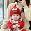 Sombrero Festivo para Bebé Otoño e Invierno Cálido Engrosado Tejido Gorro de Punto Niño y Niña Sombrero de Lana Rojo Cortavientos para Bebé