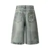 Pantalones Cortos de Mezclilla Lavados y Desgastados Estilo Punk Retro, Holgados de Verano para Hombre con Bordado de Estrella, Casual de Pierna Ancha