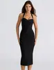 Yizhilian Vestido de Noche Estilo Europeo y Americano Vestido de Vendaje Sexy Ajustado Elástico de Punto Bodycon con Ceñidor en la Cintura