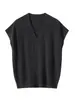 Colete Tricotado de Acetato e Lã com Decote V, Cor Sólida, Sem Mangas, Pulôver Solto, Camisa Base Top - Novidade Primavera e Outono 2026