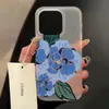 Capa Azul Floral Elegante Adequada para iPhone 17 Pro Max, iPhone 17, Apple 16/15 Capa Fosca de Cobertura Total, Capa de Cobertura Total para iPhone 14