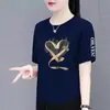 Camiseta de manga corta para mujer de marca, superávit de comercio exterior transfronterizo, corte holgado, adelgazante, elegante, adecuada para madres