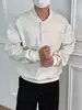Estilo Americano Retro Alta Calidad Cleanfit Doble Botonadura Cuello Henry Sudadera para Hombre Primavera y Otoño Caja Corta Amplia Top Moderno