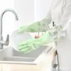 Guantes Sanhan para lavar platos Limpieza de cocina Guantes para el hogar Impermeables Duraderos Forrados de felpa Gruesos Guantes para lavar ropa Alargados