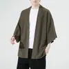 Cardigan Simple de Color Sólido para Hombre Nuevo Verano Casual Holgado Estilo Chino Manga Corta Camisa Cortavientos Talla Grande