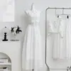 Conjunto de Top Floral Tridimensional de Manga Corta Resistente Nuevo Verano 2026 + Falda Larga con Cinturón para Mujer