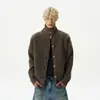 Cardigan de Tricô Botões Gola Alta Outono Inverno Novo Masculino Retro Americano Tendência Simples Versátil Preguiçoso Suéter Jaqueta