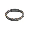 Pulsera Trenzada de Cuero con Cuentas de Ojo de Tigre y Cruz, Cierre Magnético para Hombre, Joyería