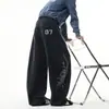 Calça Wide Leg Desgastada Estilo Americano Lavada Desconstruída Nova Calça de Moletom Unissex Primavera Tendência Marca Caimento Fluido Estampada Casual Calça de Moletom