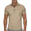 Camisa polo para hombre europea y americana, media cremallera, con cuello, jersey casual de manga corta, camiseta versátil de color sólido de Amazon