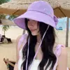 Sombrero de Pescador Rayado Azul Retro Estilo Japonés para Mujer Primavera y Verano Ala Grande Sombrilla Sombrero para Cabeza Grande Cara Redonda Sombrero de Cuenca Pequeña