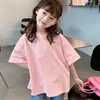 Camiseta de Algodão Puro Manga Curta para Meninas Verão 2026 Novo Estilo Infantil Manga Meia-Manga Base Top Estiloso Estampado de Desenho Animado