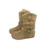Botas de tornozelo Birkenstock estilo retrô, que aumentam a altura, para mulheres, nova coleção de outono 2026, versáteis e afinam a silhueta, perfeitas com saias, apresentando um design de camurça franzida