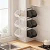 Caja de almacenamiento para cebolla, jengibre y ajo, estante de cocina para montar en la pared, cesta colgante para el hogar sin taladro, cesta de almacenamiento multi-compartimento para jengibre y ajo
