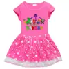 2023 Nuevo Vestido de Niña Estilo Coreano Manga Corta Verano Vestido de Princesa de Manga Corta de Malla de Estrella de Dibujos Animados para Niña