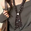 Bufanda de Seda Floral Vintage Maillard con Cuentas para Mujer, Bufanda de Cuello de Cordón de Nicho, Accesorio de Cuello de Cinta Versátil de Alta Gama