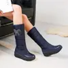 Botas de Algodón Botas de Nieve Elegantes Caña Media Comercio Exterior Botas de Tela de Plumón Pelo Grueso Botas Casuales Tacón de Cuña Conjunto de Flores Pedrería 4440 Rojo