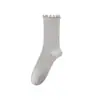 Calcetines de Seda para Mujer para Primavera y Verano, Calcetines Sueltos Dulces con Borde Fruncido hasta la Mitad de la Pantorrilla, Malla Transpirable Fresca de Seda de Hielo, Costura sin Costuras