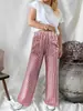 Novedades Otoño/Invierno 2026 Ropa para Mujer Amazon Transfronteriza Europea y Americana Holgada Rayada con Bolsillo Moda Casual Pantalones de Pierna Ancha para Mujer