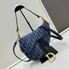 Bolso de Hombro Cruzado para Mujer D Brand, Nuevo y Moderno, Bolso de Hombro, Bolso Silla de Montar, Bolso de Mano Bordado Azul, Bolso de Mano con Estampado Completo