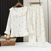 Pijama Infantil Feminino Primavera e Outono Manga Longa Gola Princesa Algodão Nuvem Conjunto de Pijama para Meninas Roupa de Casa para Crianças Maiores