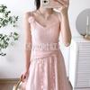 Vestido tingido com tie-dye e estampa de plantas, verão 2025, novo estilo, vestido longo sem mangas, renda, tipo sling
