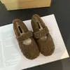 Primer Encuentro Temporada Zapatos Peludos de Fondo Plano para Mujer Ropa de Abrigo de Invierno 2026 Nuevo Estilo Zapatos de Conducir con Felpa Adentro Mary Janes de Una Correa Individual