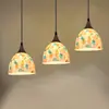 Lustre colorido estilo vintage com conchas, lustre pequeno de madeira maciça para mesa de jantar, balcão de bar, cabeceira de quarto, estilo retrô francês, três cabeças