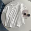 Camiseta de Cor Sólida com Costura de Gola Redonda e Manga Curta Estilo Americano Algodão Puro Ombro Caído Elegante Combina com Tudo Top Fino Feminino