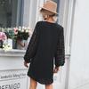 Bai Fen Zhi YiComercio Exterior Transfronterizo Moda Europea y Americana Ropa de Mujer Vestido Negro Holgado de Manga Larga Otoño Estilo Hepburn
