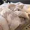 Juego de cuatro piezas de algodón puro cepillado grueso y cálido para otoño e invierno, totalmente de algodón, seguro para bebés, floral, ropa de cama amigable con la piel, funda de edredón, juego de ropa de cama