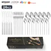 410 Popular Transfronteiriço Amazon Conjunto de Talheres de Aço Inoxidável com 24 Peças - Faca, Garfo e Colher - para Hotel, Casa, Mesa - Caixa de Presente