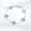 Pulsera de Plata de Ley S925 Azul Marino Trébol de Cuatro Hojas Flor de Cinco Pétalos para Mujer, Incrustada con Diamantes, Elegante y Lujosa, de Gama Alta y a la Moda, Mismo Estilo que la Popular